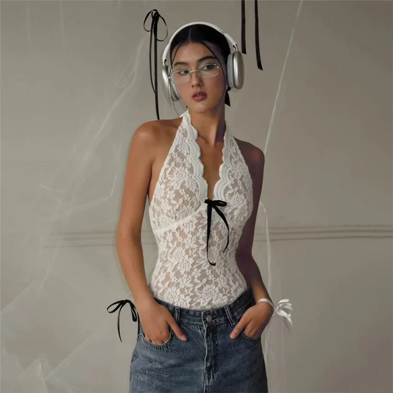 BKLD Two Piece Sets 2024 Autumn New Women Clothing Elegant White Lace Sleeveless Halter Neck Crop Tops Tassel Slimming Skirt Set