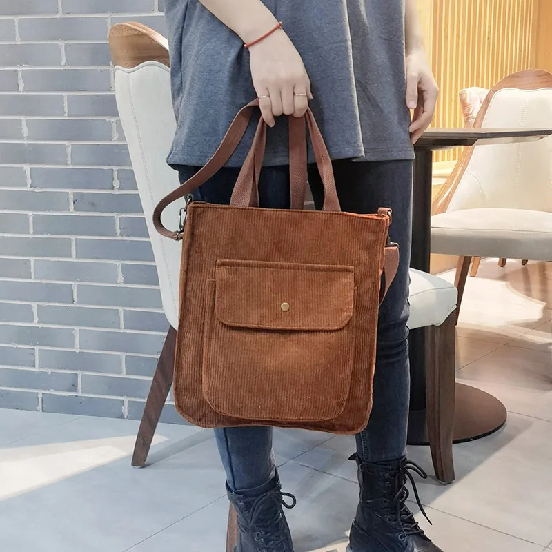 Retro Corduroy Women Handbags Large Capacity Messenger Totes Ladies Fashion Simple Designer Zipper Shoulder Wild Cloth Bag