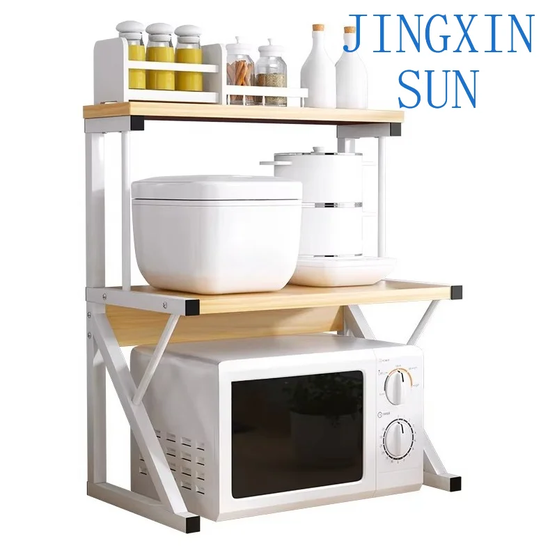 Kitchen Microwave Oven Shelf Countertop Spice Shelf Household Storage Shelf Floor-to-ceiling, double-layer tabletop
