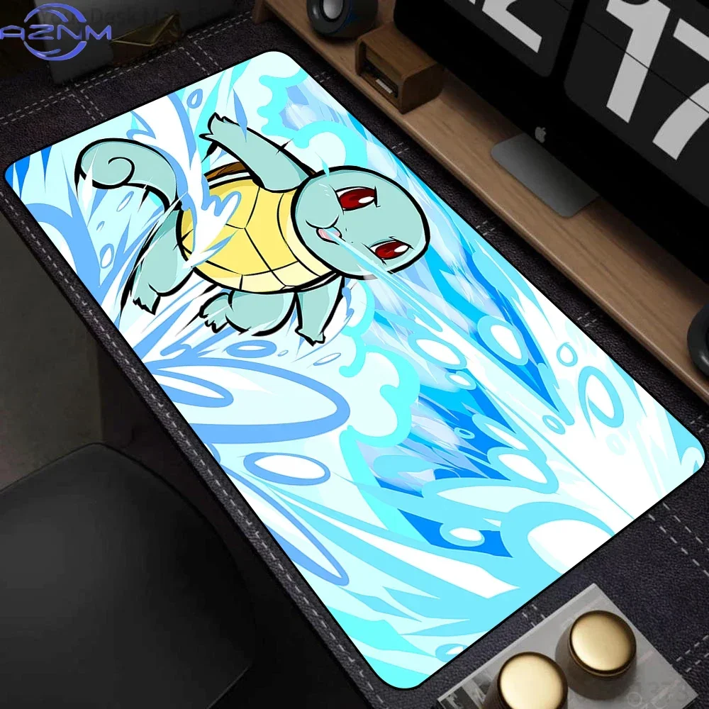Large Extended Mousepad, Dynamic Blue Water Splash Cartoon Turtle Art Desk Mat, Rubber Non-Slip Base, Waterproof Gaming Keyboard