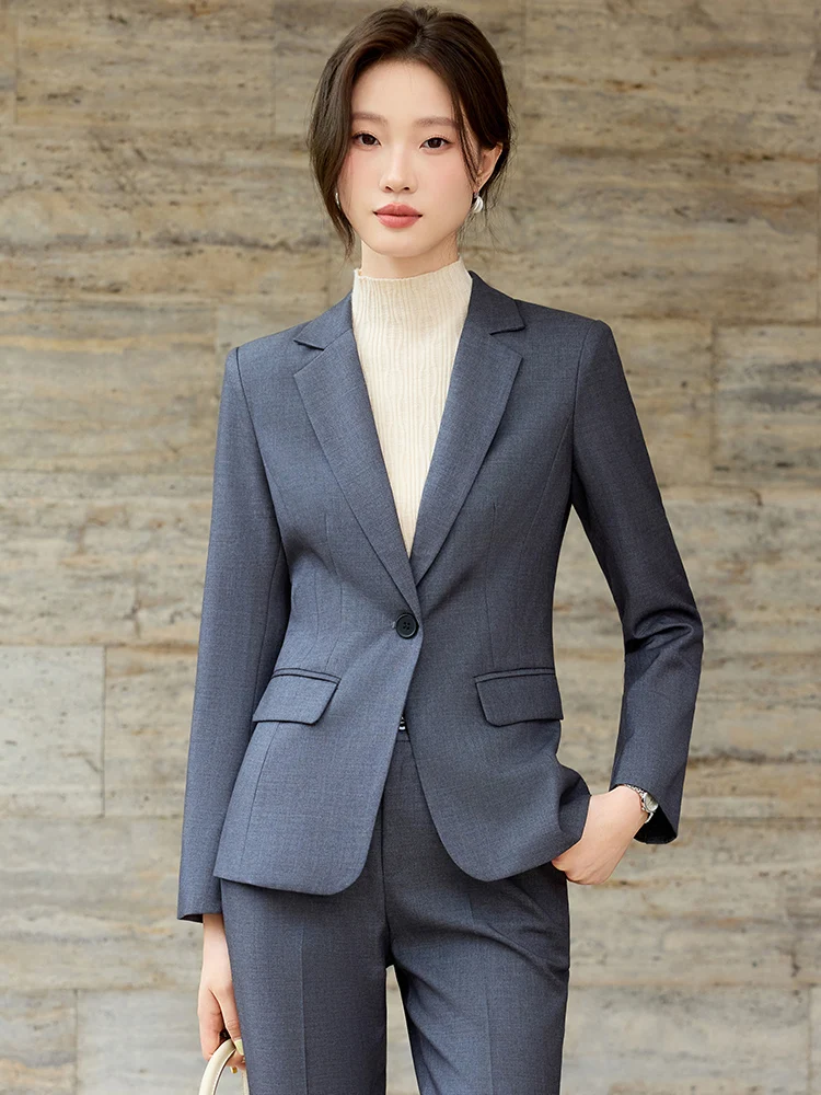 Gray Suit Set Women's Spring Autumn New Style Elegant Professional Formal Interview Hotel Manager Small Suit Jacket Top