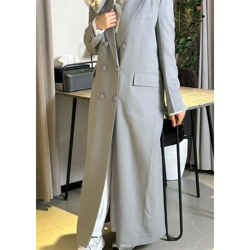 Mode Frauen lange Blazer zweireihige weibliche tägliche Mantel formale knöchel lange Kleid saudi-arabische Robe