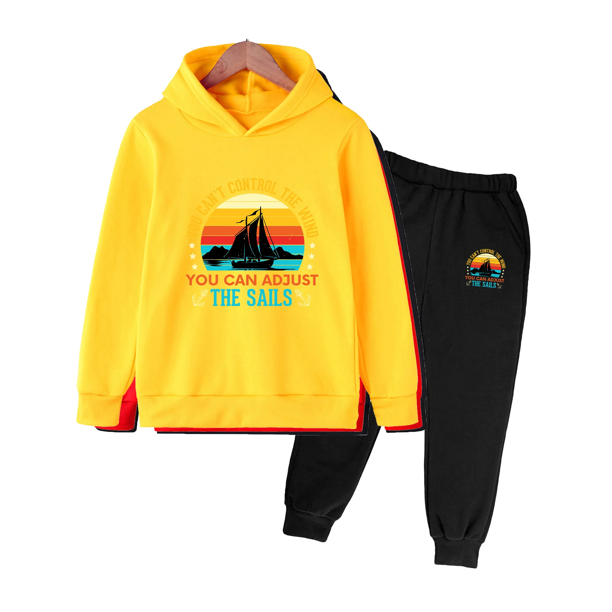 Kids Boys Girls Hoodie & Pants Set, Retro Sailing Print Casual Sportswear for Daily Outdoor