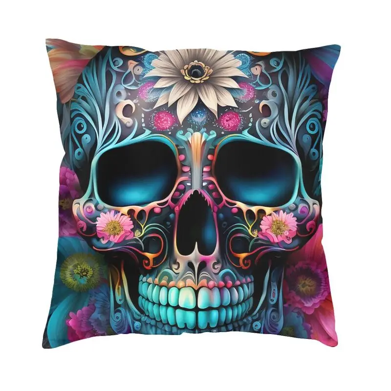 Day Of The Dead Sugar Skull Square Pillowcover Decoration Cushion Cover Throw Pillow for Sofa Double-sided Printing
