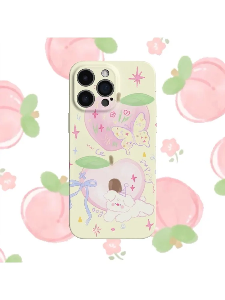 Peach Dog Cartoon Manga Phone Case for IPhone 15 14 11 12 13 Pro Max 12 13 Mini Fun Korean Cute Phone Case for IPhone XR XS MAX