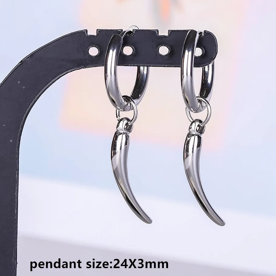 Stahlfarbener Engel-Stern-Kreuz-Schwert-Charm-Ohrring, kein Anlaufen, Ohrpiercing, Edelstahl-Ohrringe für Damen und Herren, Schmuck, Kolczyki – Detail 12