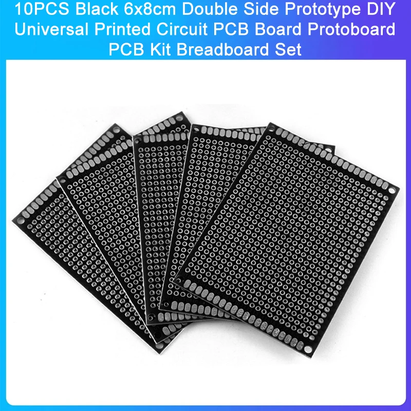 10PCS Black 6x8cm Double Side Prototype DIY Universal Printed Circuit PCB Board Protoboard PCB Kit Breadboard Set