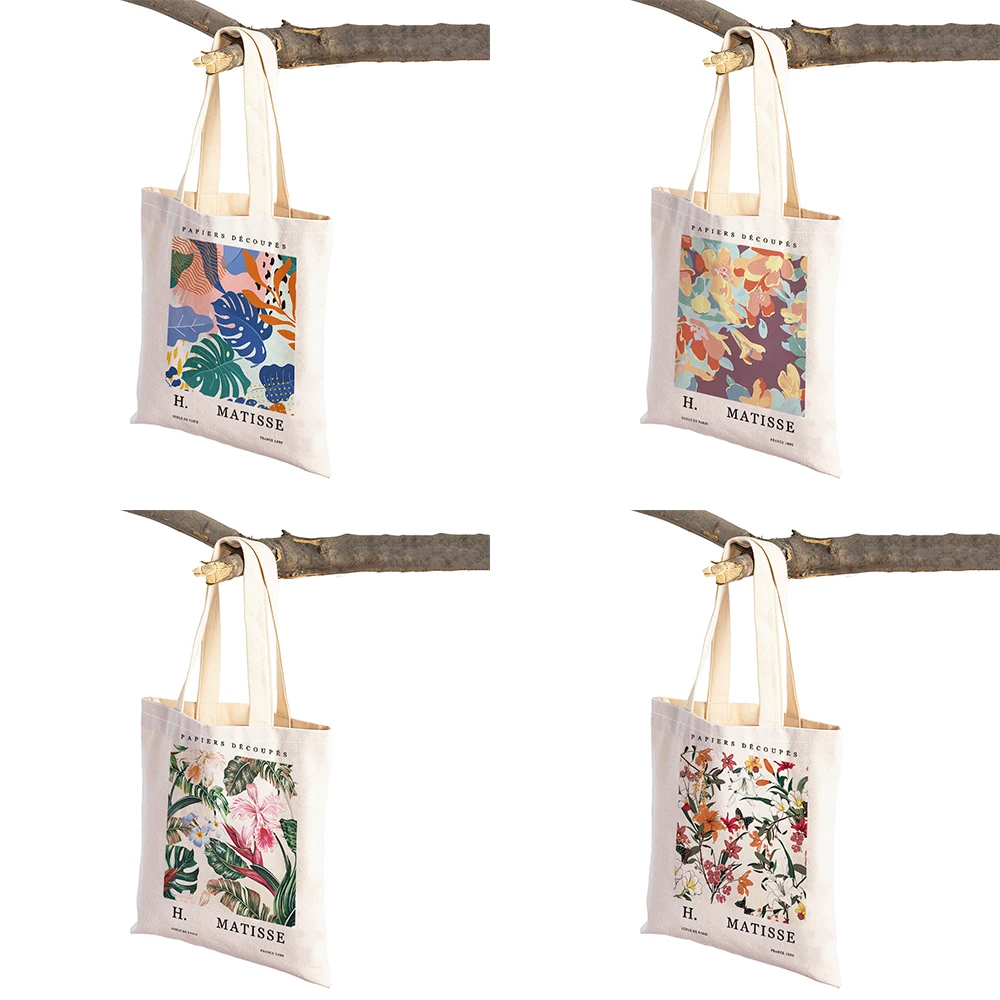 Abstract Matisse Leaves Flowers Vintage Lady Tote Handbag Shopping Bag lino doppia stampa supermercato donna Shopper Bags