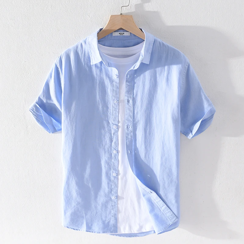 New Stylish Casual Short Sleeve Cotton And Linen Shirt Men Brand Fashion Comfortable Solid 7Colors 4XL Top Clothes Chemise Homme