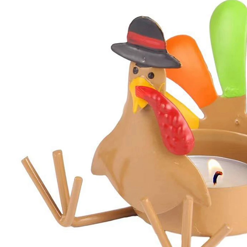 N85R-Wrought Iron Metal Colored Turkey Tea Light Candle Holder Candle Holder Stands As A Family Tabletop Centerpiece