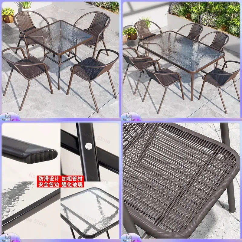 Outdoor Patio Furniture Set Waterproof Garden Table and Chairs Stackable Coffee Table for Small Balcony Yard Sunproof Leisure