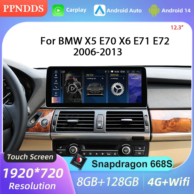 Wireless CarPlay Android Auto Car Radio For BMW X5 E70 X6 E71 E72 2006-2013 Android 14 Multimedia Stereo GPS Navigation