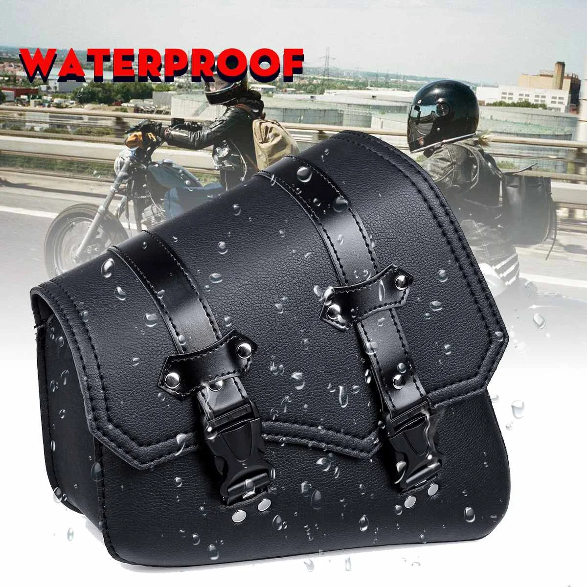 

Black Universal Motorcycle Saddlebags Side Tool Bag PU Leather Luggage Saddle Bag Pouch