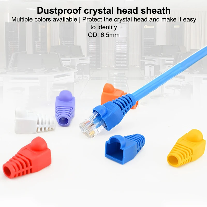 20 peças od6.5 cabo conector plug capa cat5e cat6 rj45 cabo de rede ethernet 10 cores botas de alívio de tensão rj45 tampas de conector