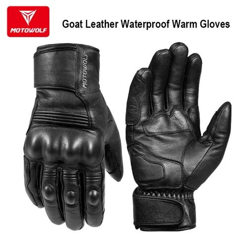 Guantes de cuero auténtico para motocicleta, impermeables, a prueba de viento, cálidos, para invierno, transpirables, con tacto, protección de palma para puño de Moto