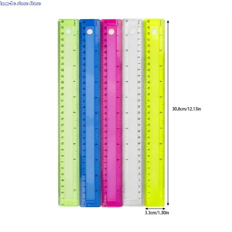 D0UA 4pcs 12 дюймов красочные прозрачные правители с дюймами сантиметра Scale Math Ruler