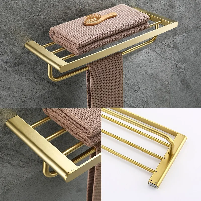 Simple 304 Stainless Steel Bathroom Storage Rack, Towel Rack, Golden Towel Rack, Bathroom Hanging Accessories