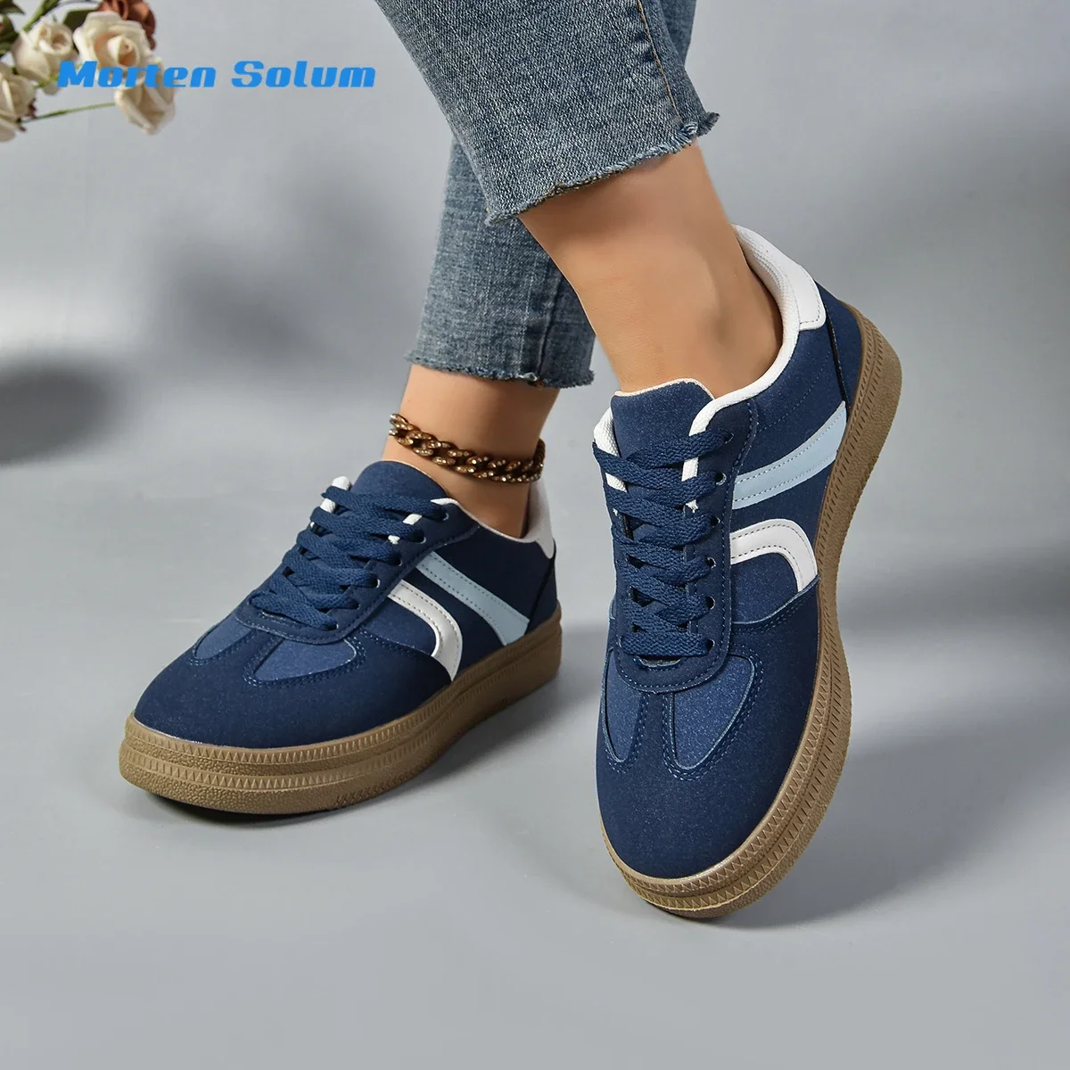 Women Blue Suede Sneakers 2024 Fashion Low-top Ladies Trendy Shoes Comfort Casual Vulcanized Sneakers Female Zapatos De Mujer