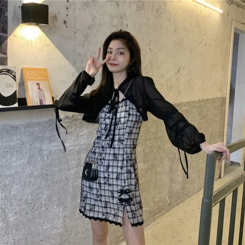 

Комплекты женских клетчатых платьев без рукавов, укороченные бандажные блузки, модные корейские элегантные милые милые элегантные летние повседневные дизайны для девочек