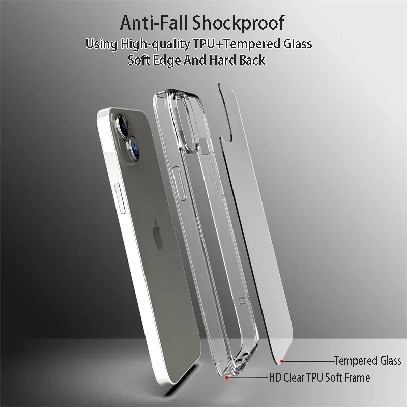 Tempered Glass Transparent Case For iPhone 16 15 14 Plus 13 12 11 Pro Max Mini X XS XR 7 8 SE Shockproof Soft Bumper Hard Cover
