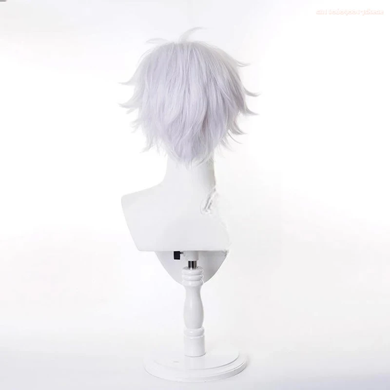 애니메이션 Jujutsu Gojo Satoru 코스프레 가발 여성 남성 흰색 짧은 머리 내열성 합성 가발 할로윈 카니발 소품