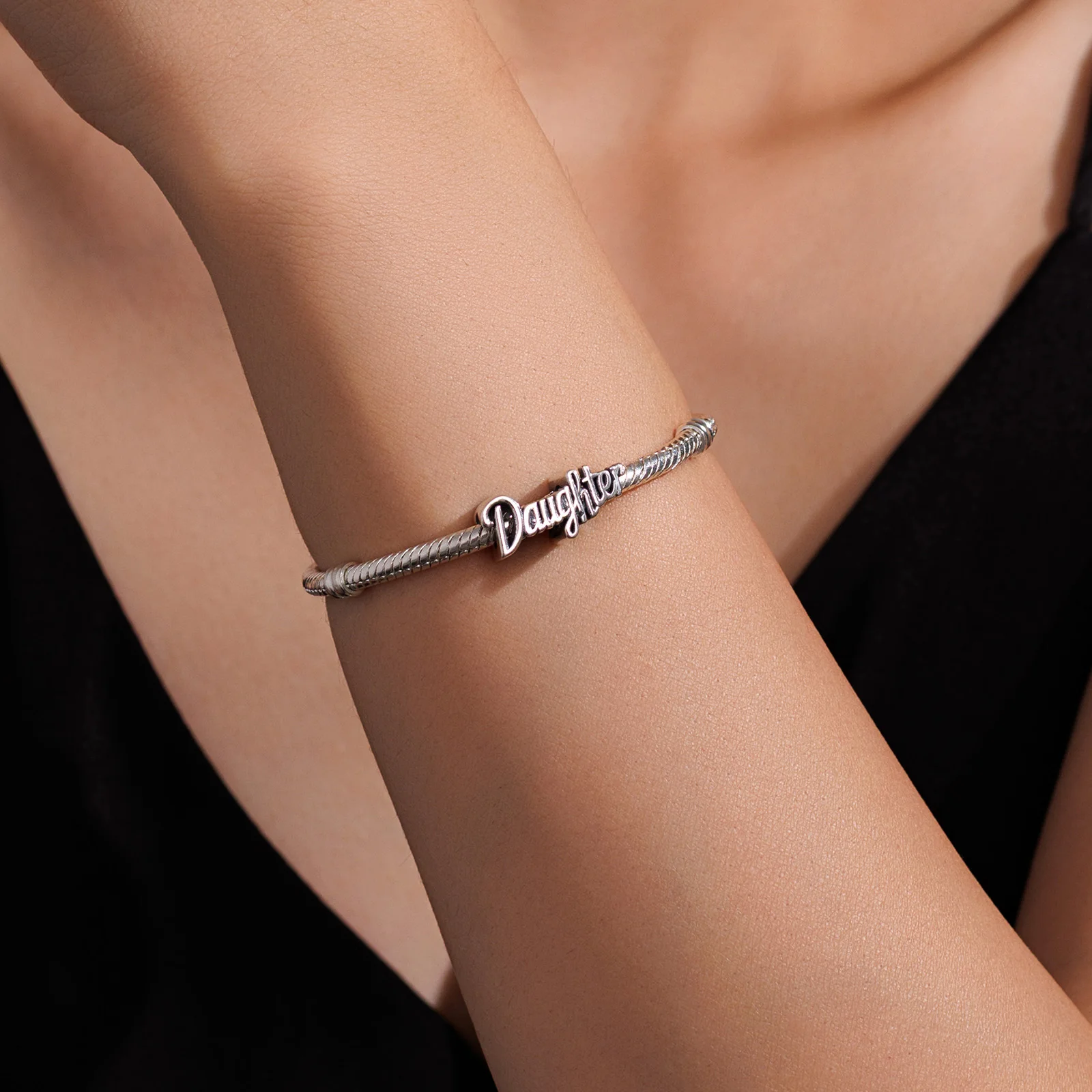 925 Sterling Silver Charm Daughter Handwritten Beads Fits Original Bracelet DIY Jewelry Accessories Everyday Wear Gift For Women