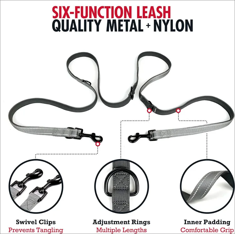 6 in 1 Reflective Multifunctional Dog Running Leash Explosion-proof Large Dog Leash Pet Belt Slanting Dog Leash