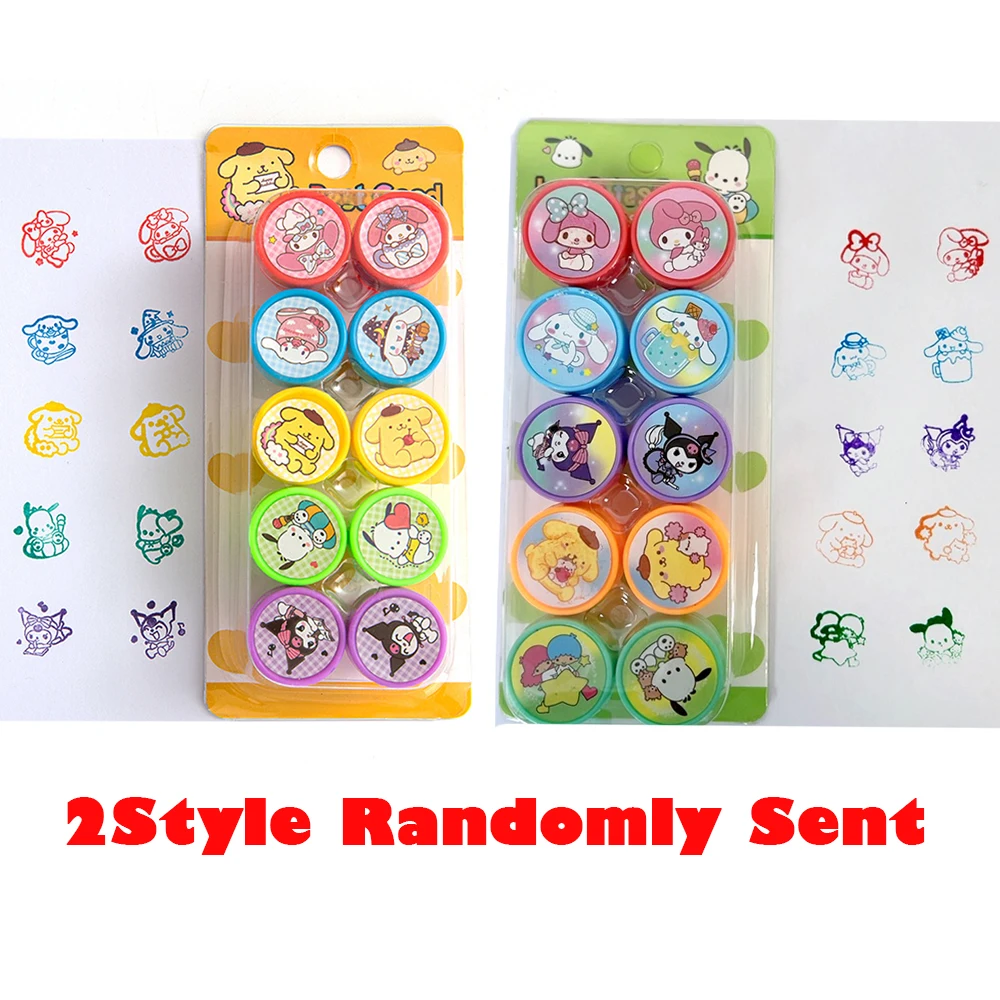 10Pcs Sanrio Cinnamoroll Kuromi Melody Self-ink Stamps Cute Pompompurin Face Seal Painting Photo Album Stamp Kids Toys image 6