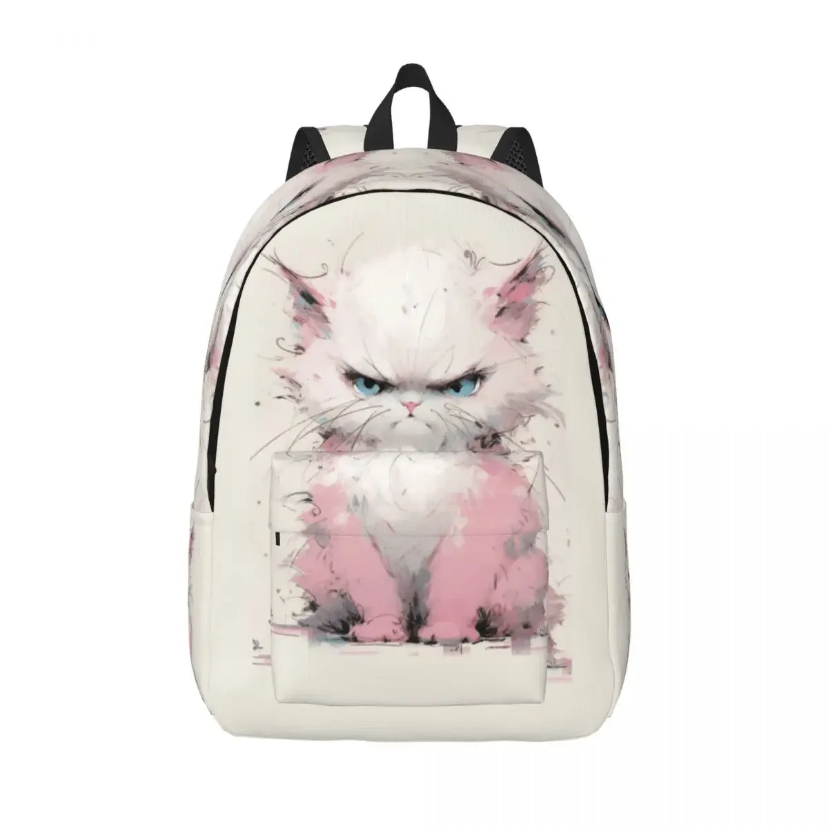 

Angry Cat for Teens Student School Bookbag Canvas Daypack Elementary High College Travel Bags