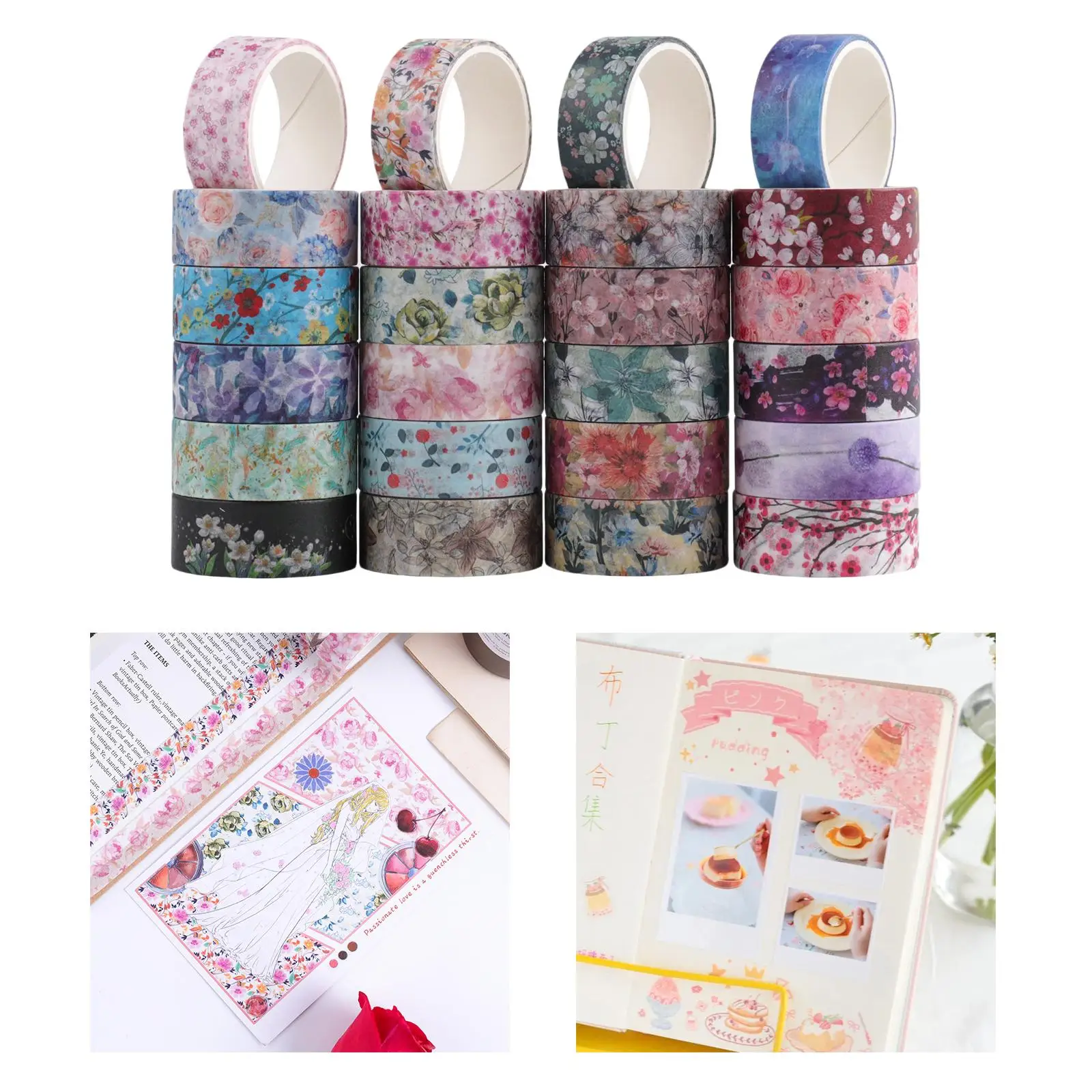 

24 Rolls Floral Pattern 6.56 feet Washi Tape Kit Masking Decoration for Journal Planners Gift Box Wrapping Notebooks Album