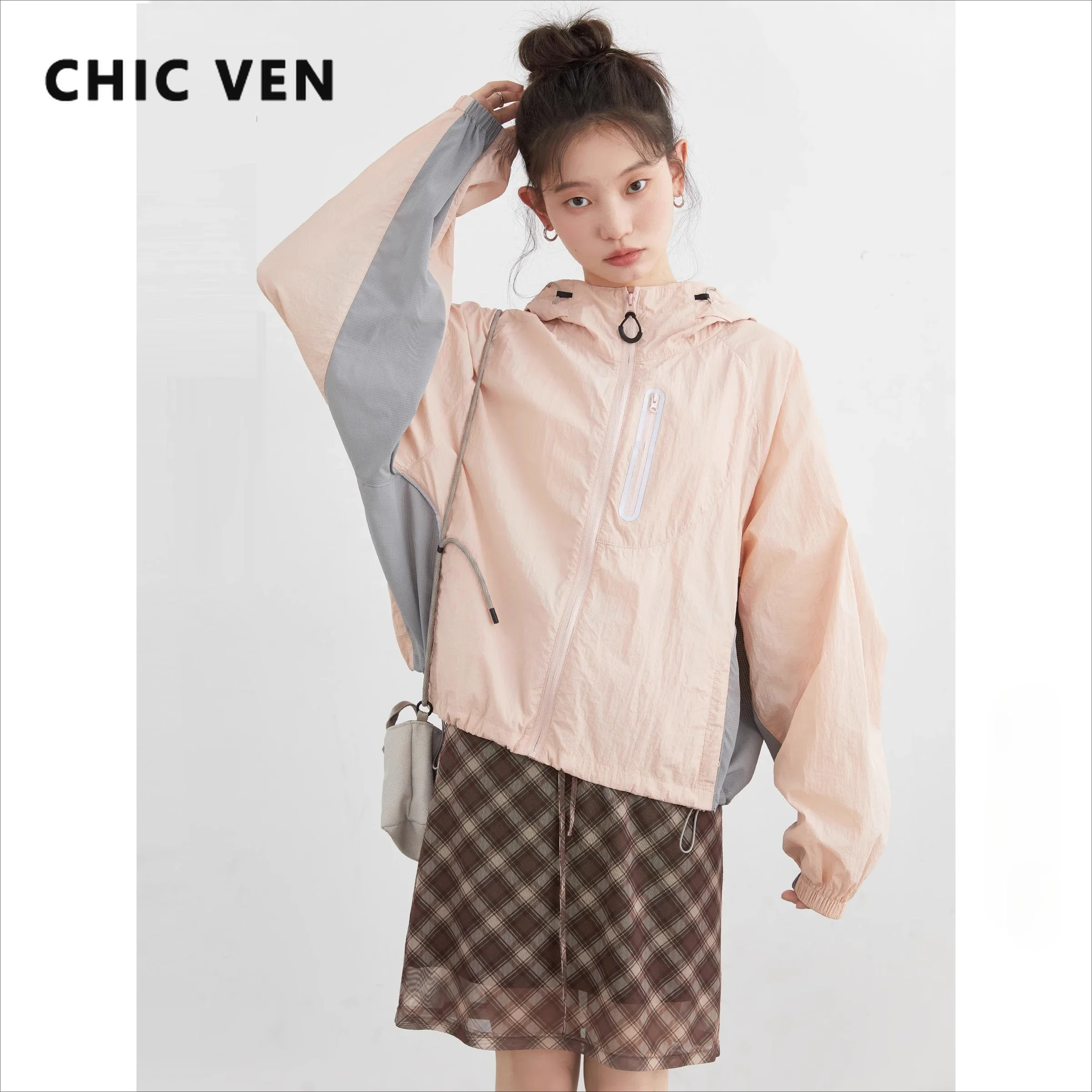 Chaquetas CHIC VEN para mujer, abrigo holgado informal con capucha y protección solar, chaqueta deportiva ligera para mujer, ropa para primavera y verano 2025