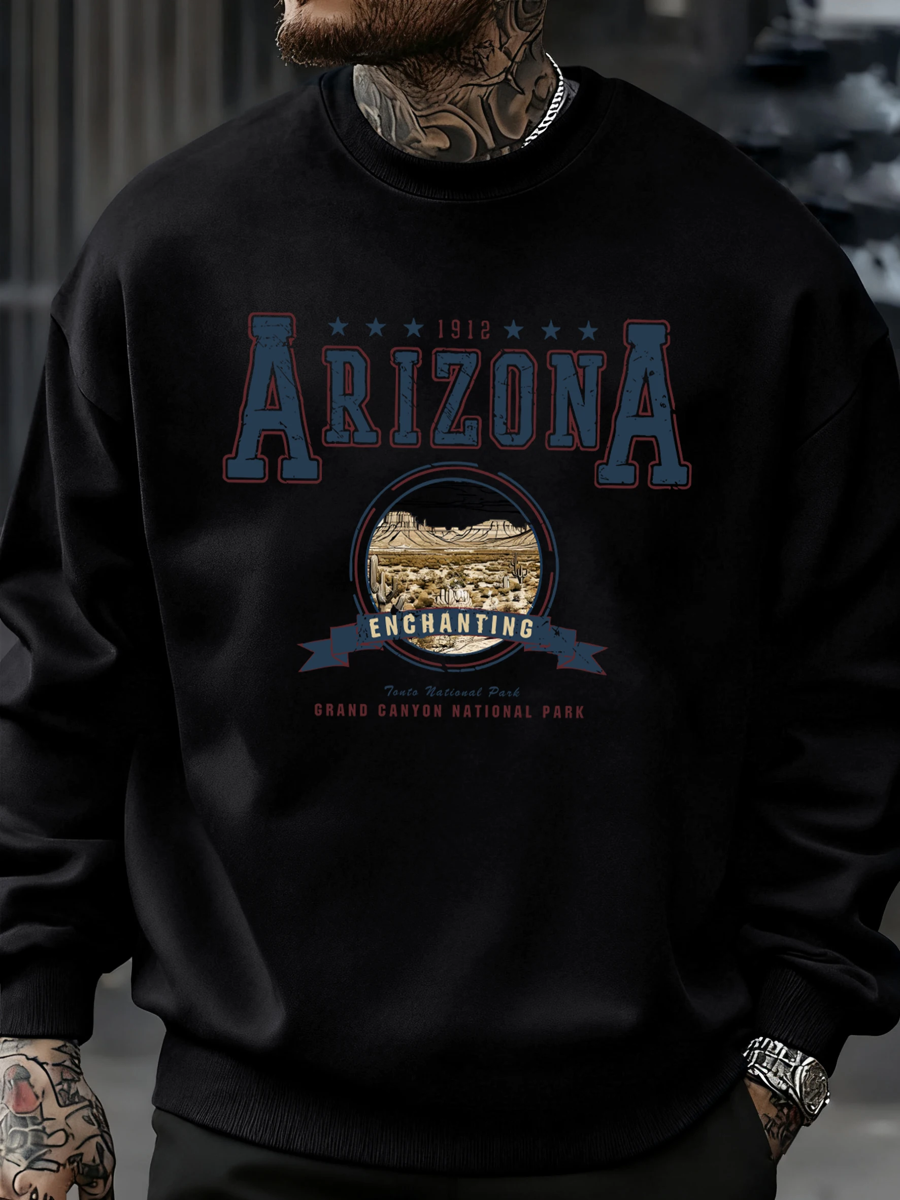 أريزونا ساحر طباعة الرجال الشارع الأساسية البلوز لينة فضفاضة طويلة الأكمام عادية كنزة صوف الخريف للجنسين الرجعية رياضية