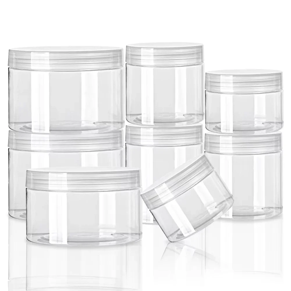 

5Pcs 30/50/60/80/100/120/150ml Empty Plastic PET Clear Cosmetic Jars Makeup Clear Storage Jars Face Cream Sample Pot Containers