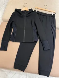 Autumn Women's Cotton Hooded Jacket Sports Slim Fit Zippered Cardigan Sweatpants Suit Elastic Waist Trousers 2-Piece Set