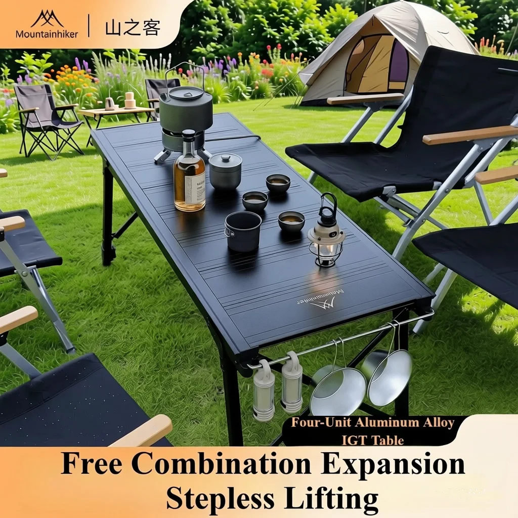 Table de camping portable Mountainhiker à quatre unités en alliage d'aluminium IGT avec réchaud à gaz, table de pique-nique pliable pour l'extérieur