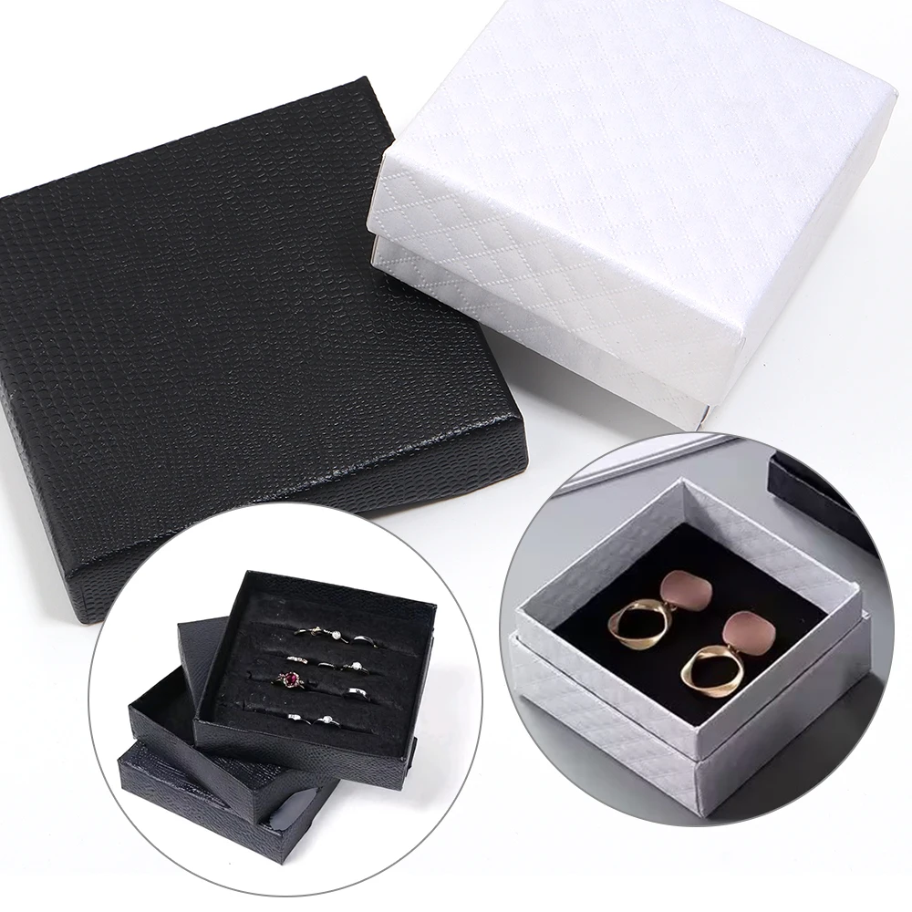 1Pcs Jewelry Packaging Gift Boxes Bags For Ring Necklace Bracelet Earrings Square Cardboard With Sponge Jewelry Storage Box