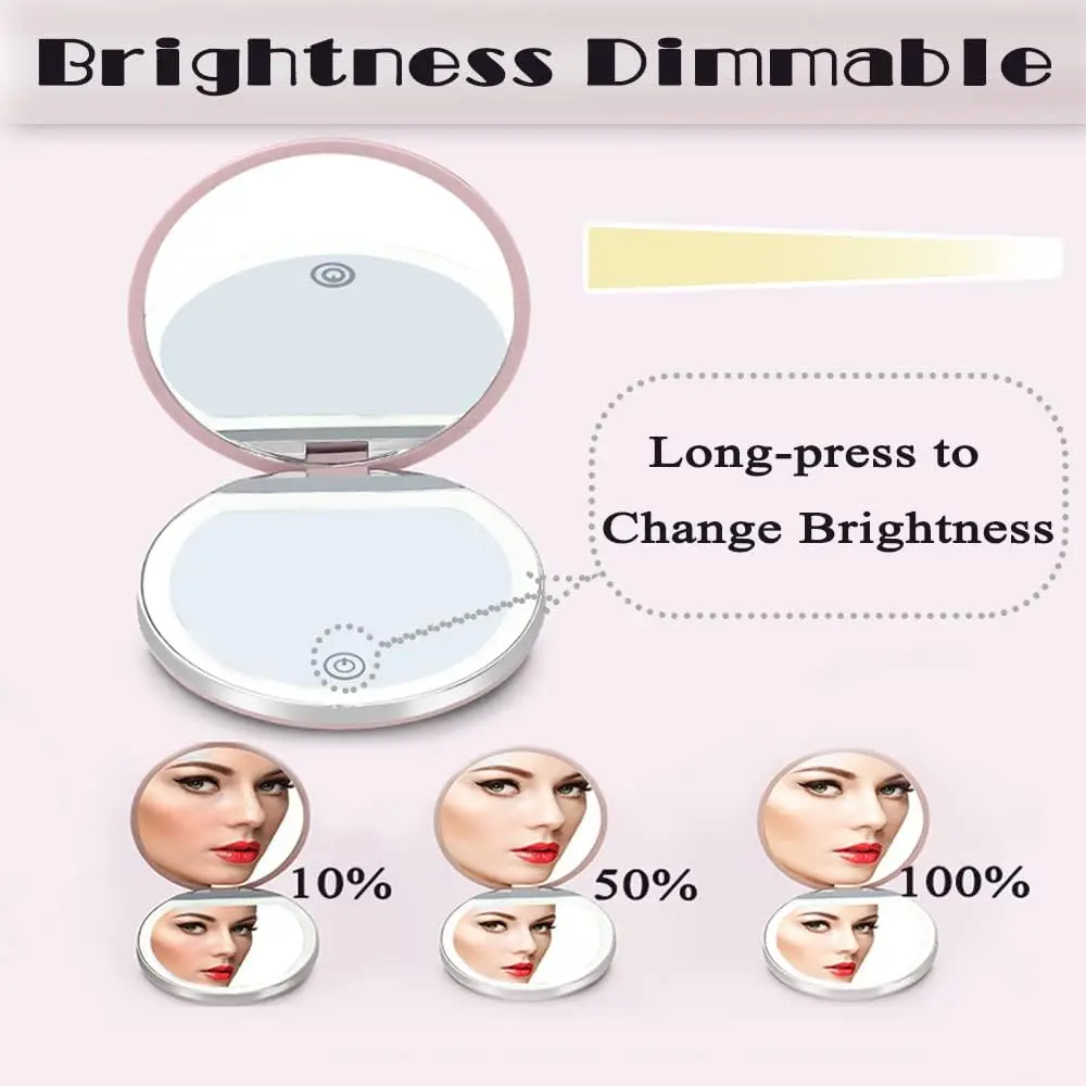 Miroir Compact LED avec lumières, grossissement 1X/3X, miroir de poche avec miroir portatif de voyage Rechargeable pour cadeaux