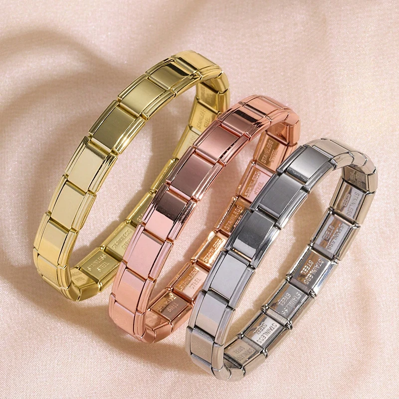 FTCY Italian Charm Stainless Steel Bracelets For Women Men 9mm Width Elastic DIY Modular Bracelet Jewelry Gift