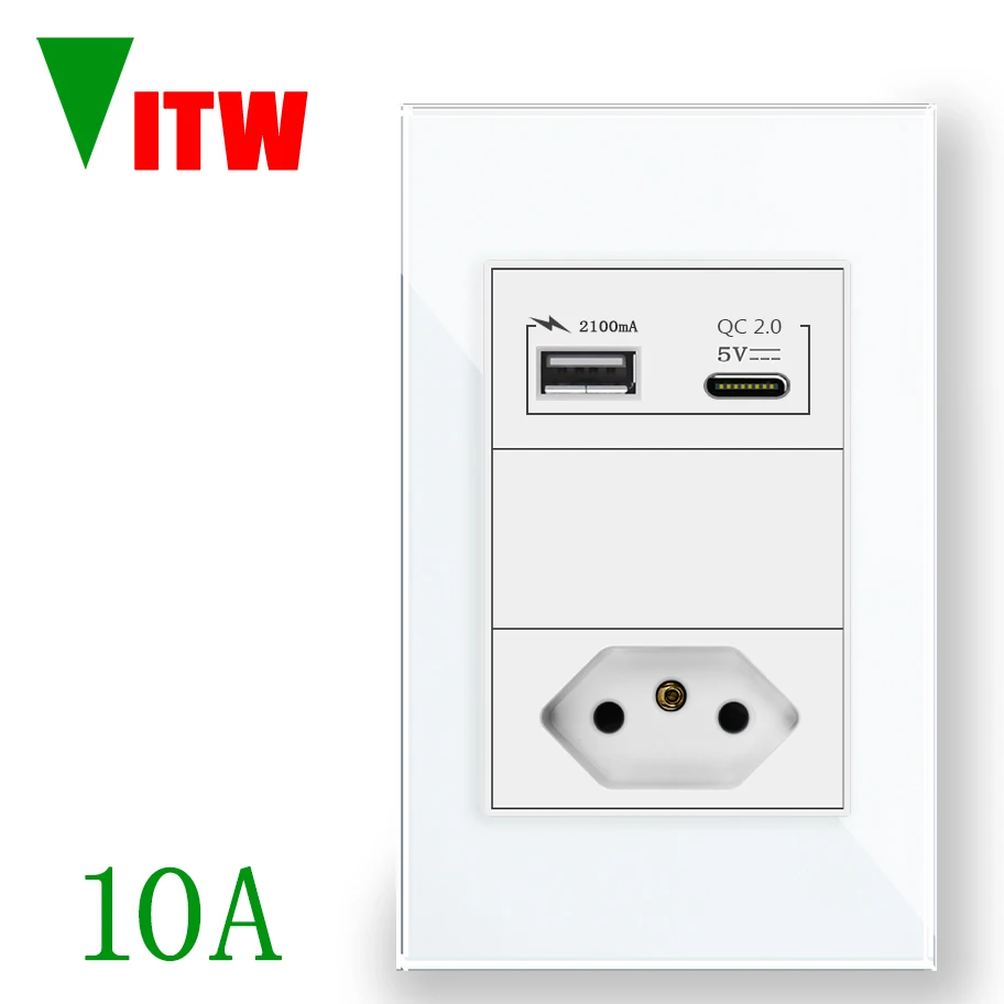 VITW USBC شحن مقبس الحائط، 5 فولت منافذ USB المكونات الكهربائية 10A المخرج، 120 مم * 72 مم لوحة زجاجية، مقبس الطاقة البرازيل القياسي 20A #3