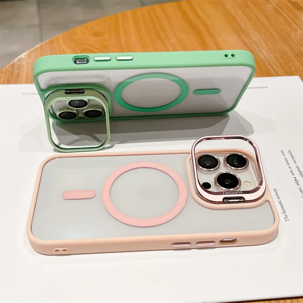 Capa de telefone magnética luxuosa à prova de choque para iphone13 14 15 16 11 12 pro max plus magsafe funda suporte capa de proteção de lente de vidro