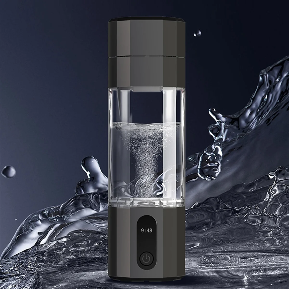 Qualitative PEM Electrolysis Hydrogen Generator 8000PPB Display Portable Rechargeable Hydrogen Water Bottle Black
