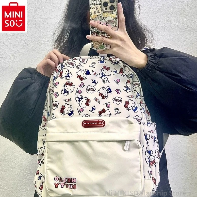 MINISO-mochila de Hello Kitty para niños, bolso de estudiante bonito, de gran capacidad, multifuncional, novedad de 2024