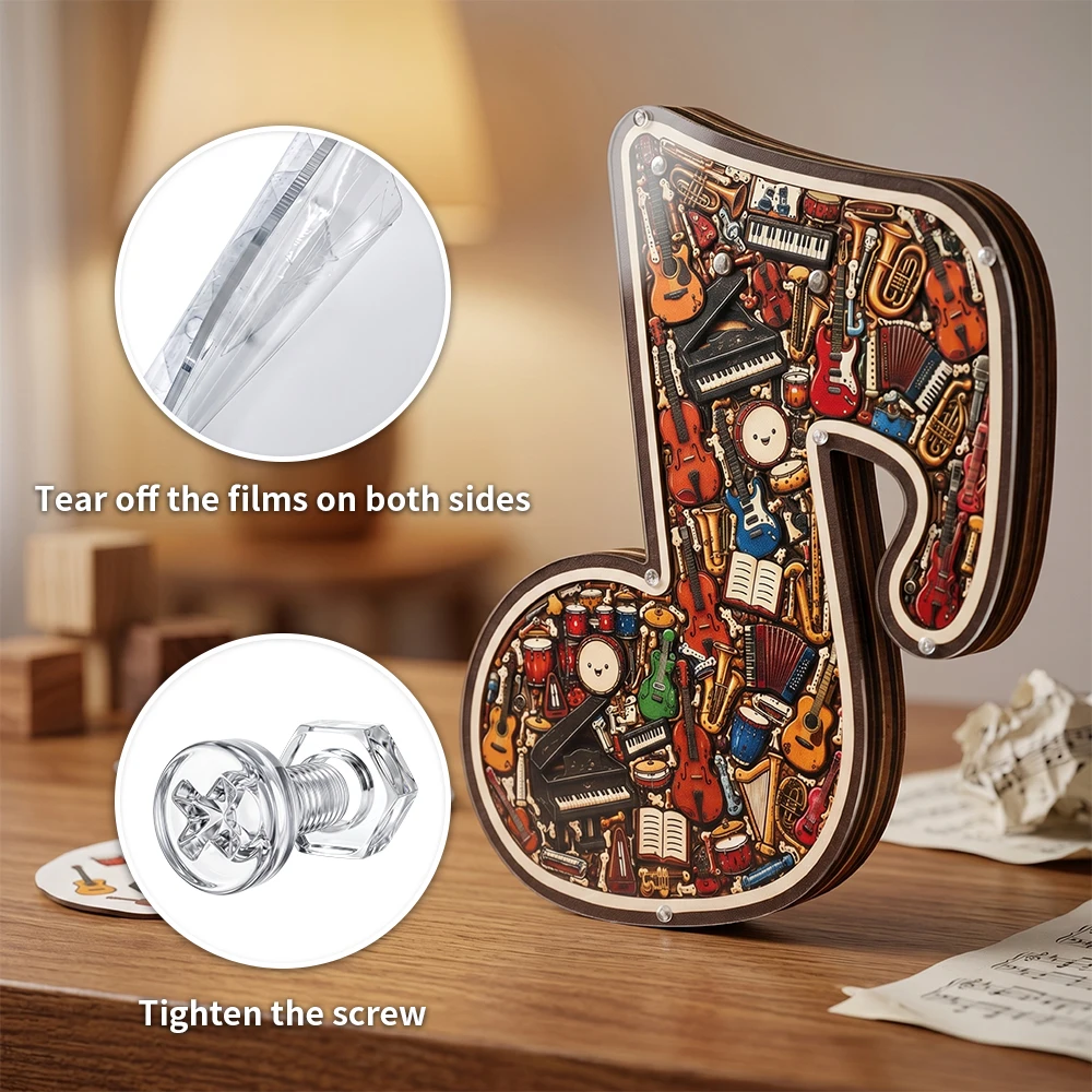 Wooden Musical Note Jigsaw Puzzle, Unique Musical Instrument Shaped Wood Puzzle, Eco-Friendly Handmade Craft Puzzle Toy for Adul