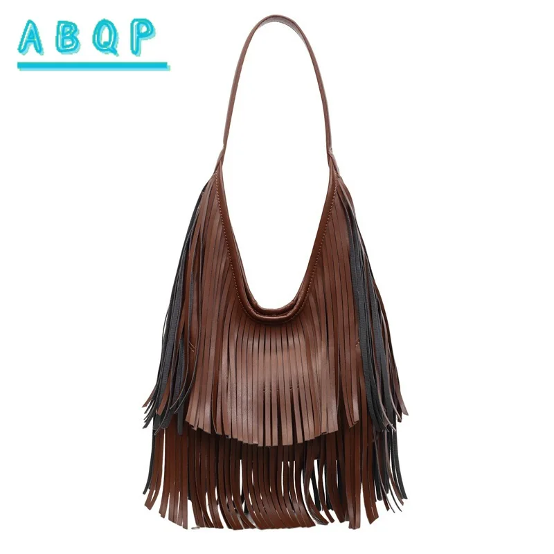 

New Women's Shoulder Bag Fringed Fashion Solid Color Women's Handbag PU Large-capacity Personalized Leisure Luxury Women's Bag