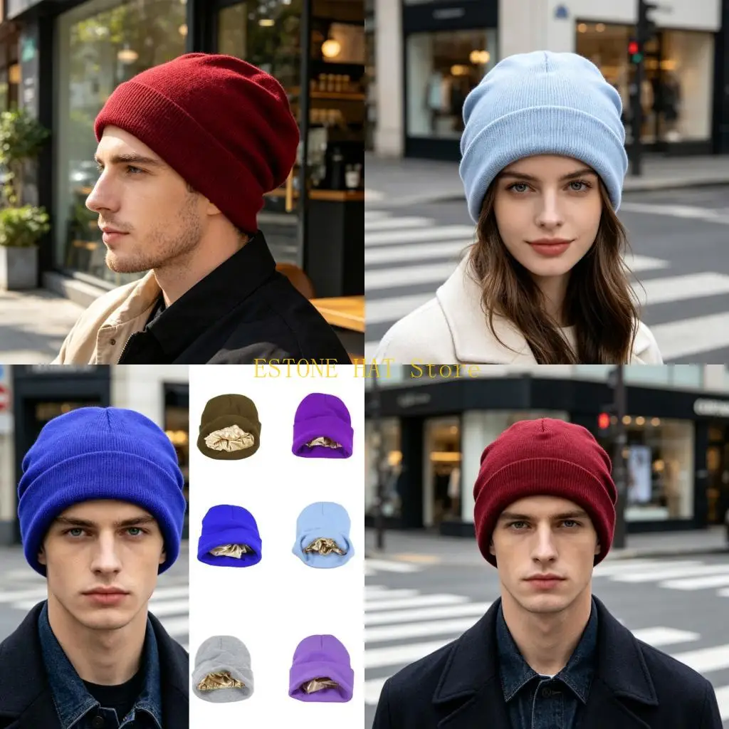 49MF Travel Ready Brimless Hat Cold Weather Skull Pullover Hat for Women and Men Daily