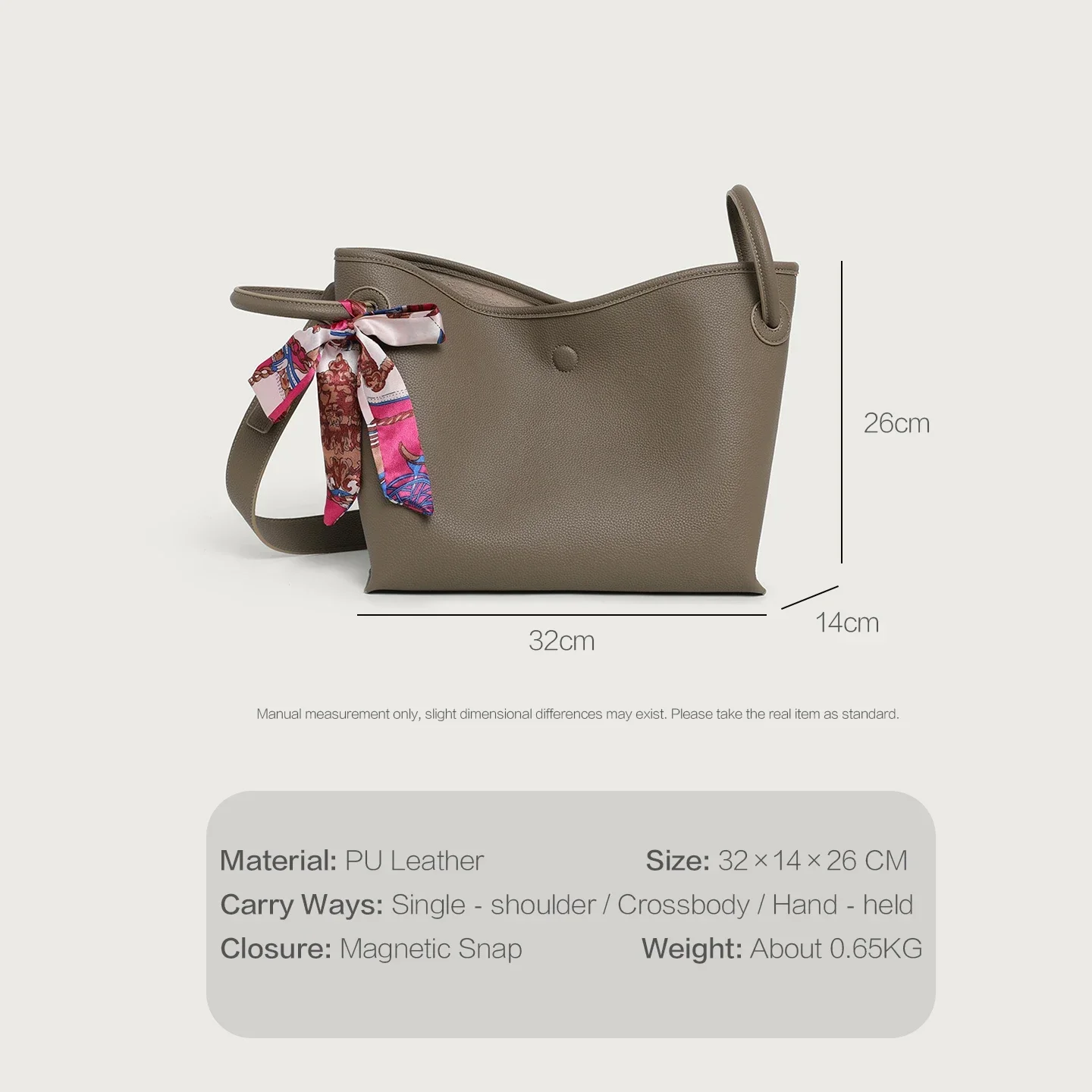 Light Luxury High end Women Tote Bag PU Leather Solid Color 2 in 1 Shoulder Crossbody Handbag with Detachable Inner Pouch view 6