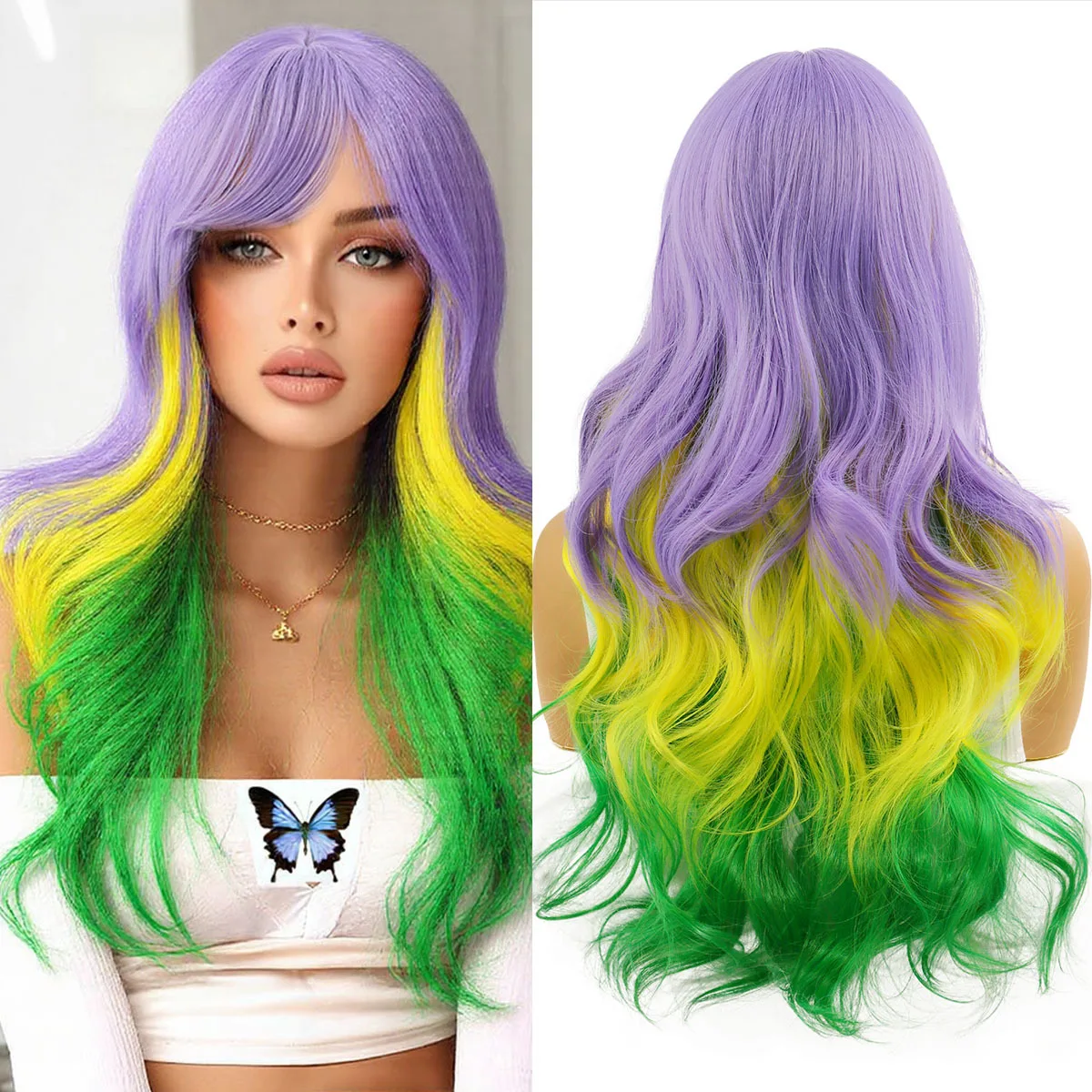 

SQRDGQ синтетический парик женский 24 дюйма косплей женские парики зеленый желтый фиолетовый парики для женщин натуральный волнистый вечерние парик для косплея женский