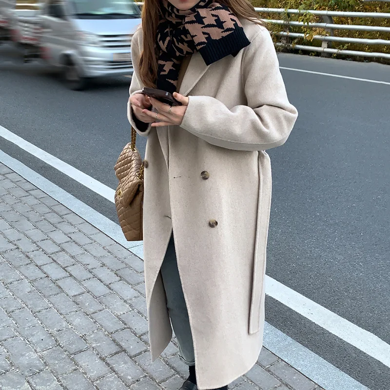 2022 New Double-Sided Cashmere Ccoat Women Double-Breasted Mid-Length Loose Woolen Overcoat Autumn Winter Wool Jacket Female