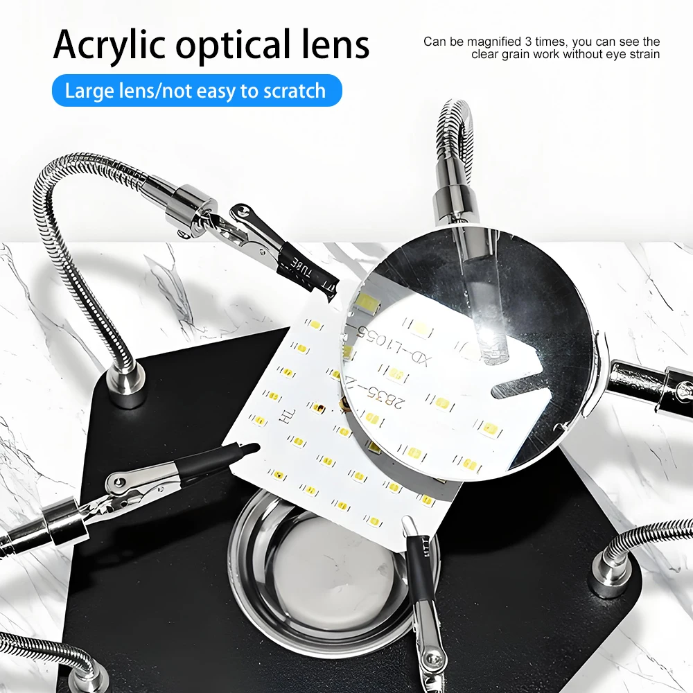 Desktop Magnifying Glasses PCB Circuit Board Repair Holder Flexible Metal Arm Electronic Repair Aid for Soldering Station