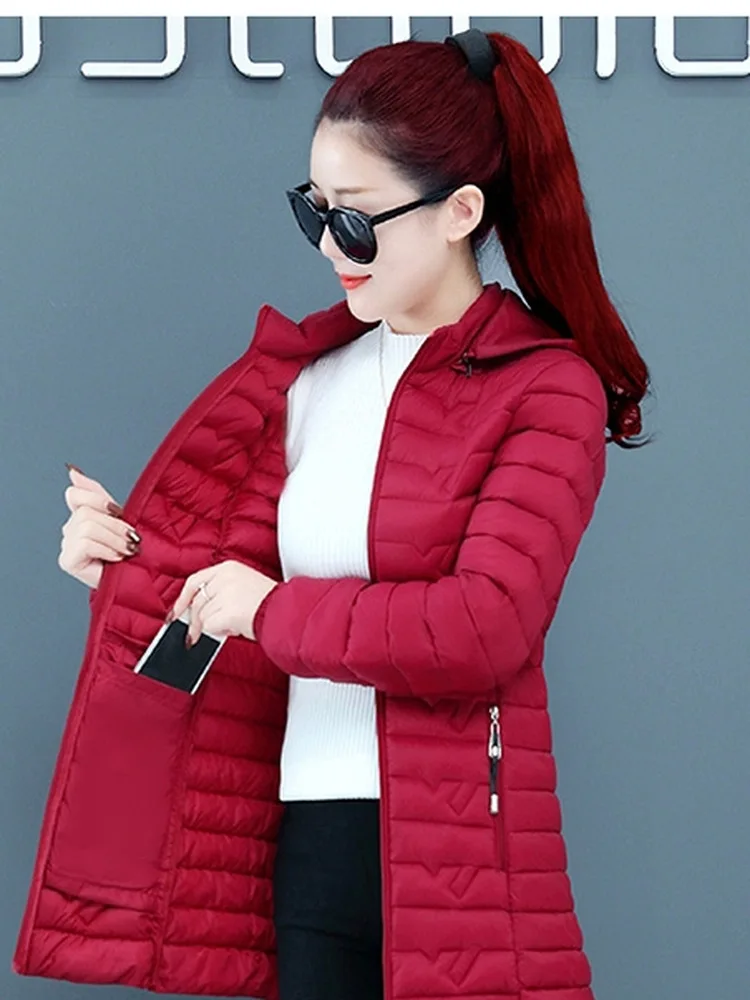 

Winter Thiened Women's Cotton Jaet Faionable Slim Fit down Cotton Coat Warm Outerwear Mid-Length Korean Sle Commute
